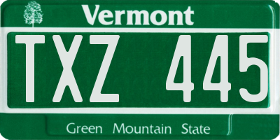 VT license plate TXZ445