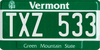 VT license plate TXZ533