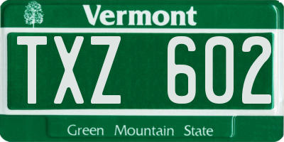 VT license plate TXZ602