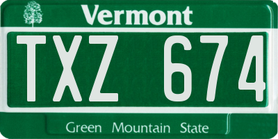 VT license plate TXZ674