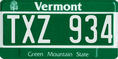 VT license plate TXZ934