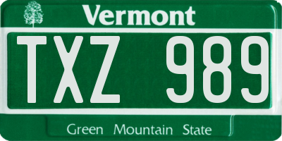 VT license plate TXZ989