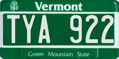 VT license plate TYA922