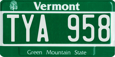 VT license plate TYA958