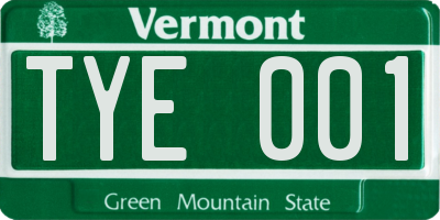 VT license plate TYE001