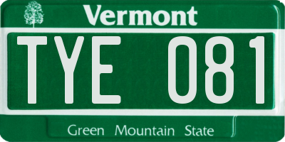 VT license plate TYE081