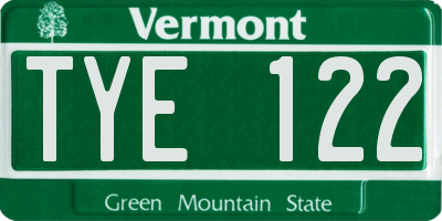 VT license plate TYE122