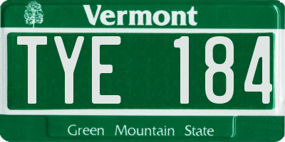 VT license plate TYE184