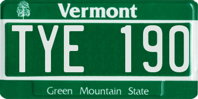 VT license plate TYE190