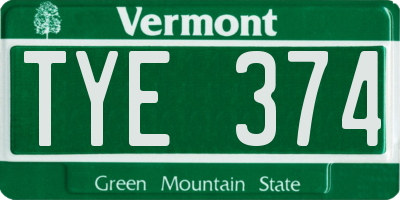 VT license plate TYE374