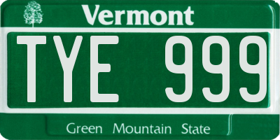 VT license plate TYE999