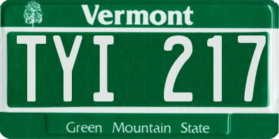 VT license plate TYI217