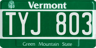 VT license plate TYJ803