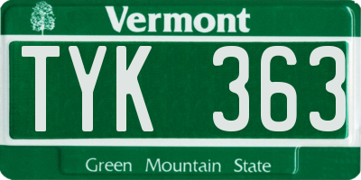 VT license plate TYK363