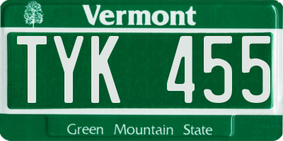 VT license plate TYK455