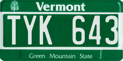 VT license plate TYK643