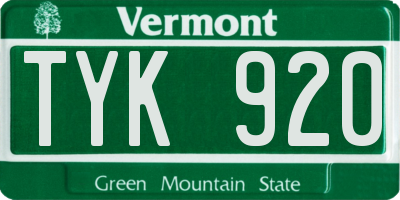VT license plate TYK920