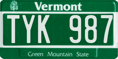VT license plate TYK987
