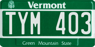 VT license plate TYM403