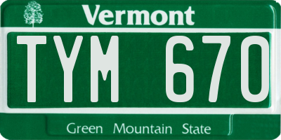 VT license plate TYM670