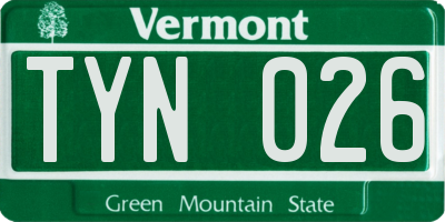 VT license plate TYN026