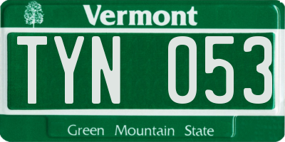 VT license plate TYN053