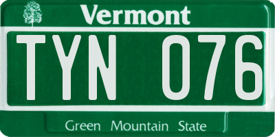 VT license plate TYN076