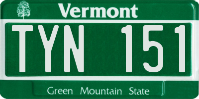 VT license plate TYN151