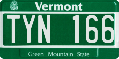 VT license plate TYN166