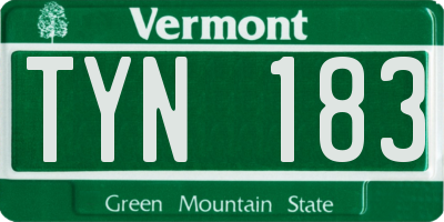 VT license plate TYN183