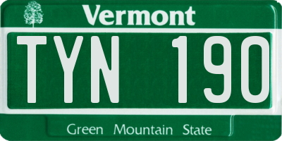 VT license plate TYN190