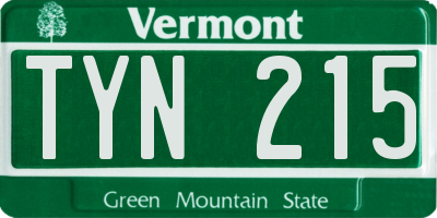 VT license plate TYN215