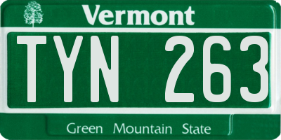 VT license plate TYN263