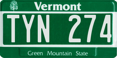 VT license plate TYN274