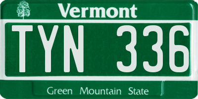 VT license plate TYN336
