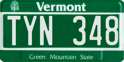 VT license plate TYN348