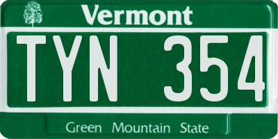 VT license plate TYN354