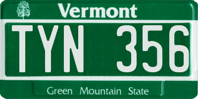 VT license plate TYN356