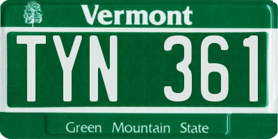 VT license plate TYN361
