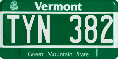 VT license plate TYN382