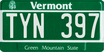 VT license plate TYN397