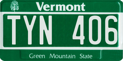 VT license plate TYN406