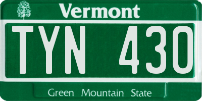 VT license plate TYN430