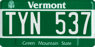 VT license plate TYN537