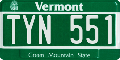 VT license plate TYN551