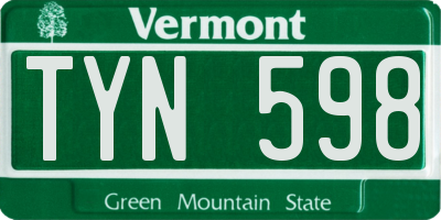 VT license plate TYN598