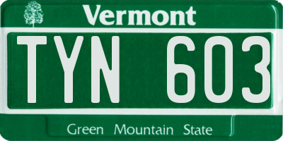 VT license plate TYN603