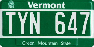 VT license plate TYN647