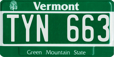 VT license plate TYN663