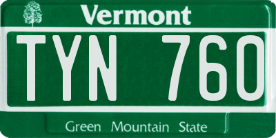 VT license plate TYN760